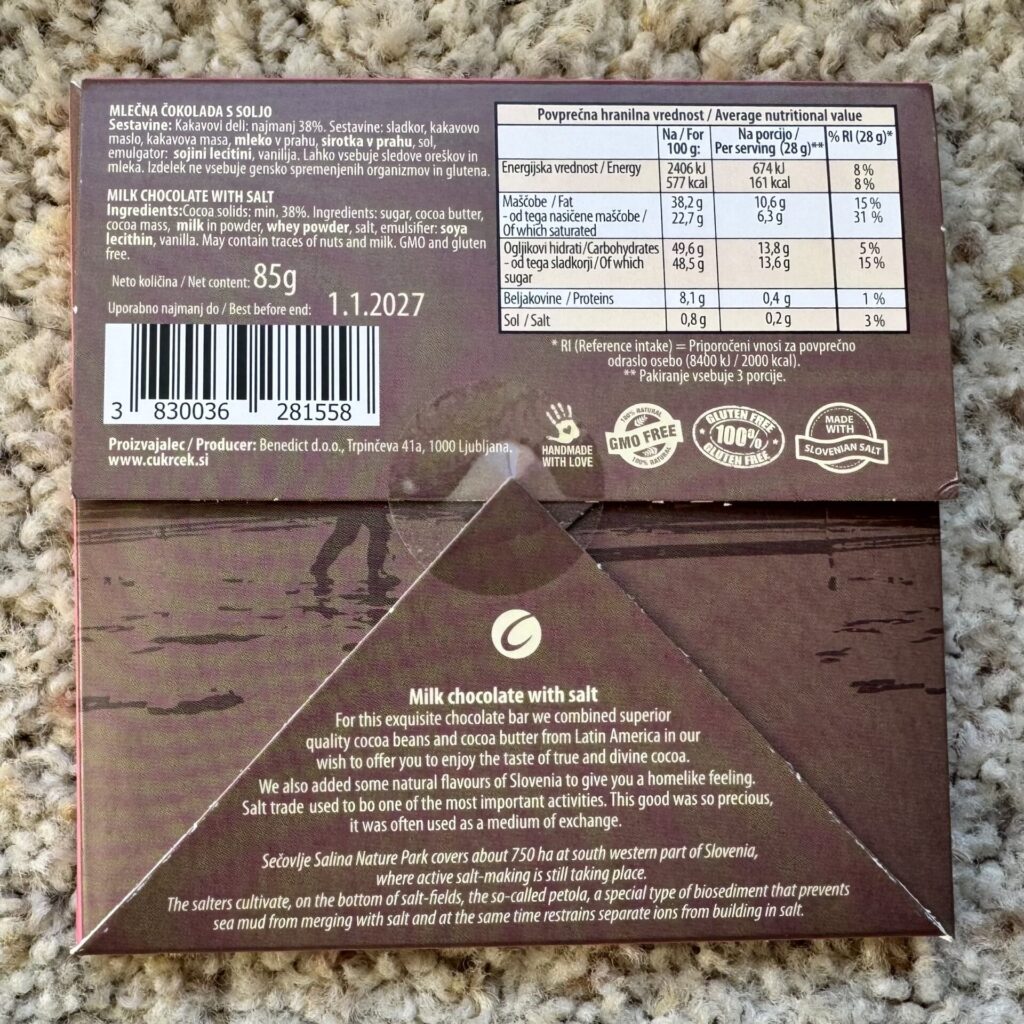 Čokoladnica Cukrčekの塩入りチョコレート