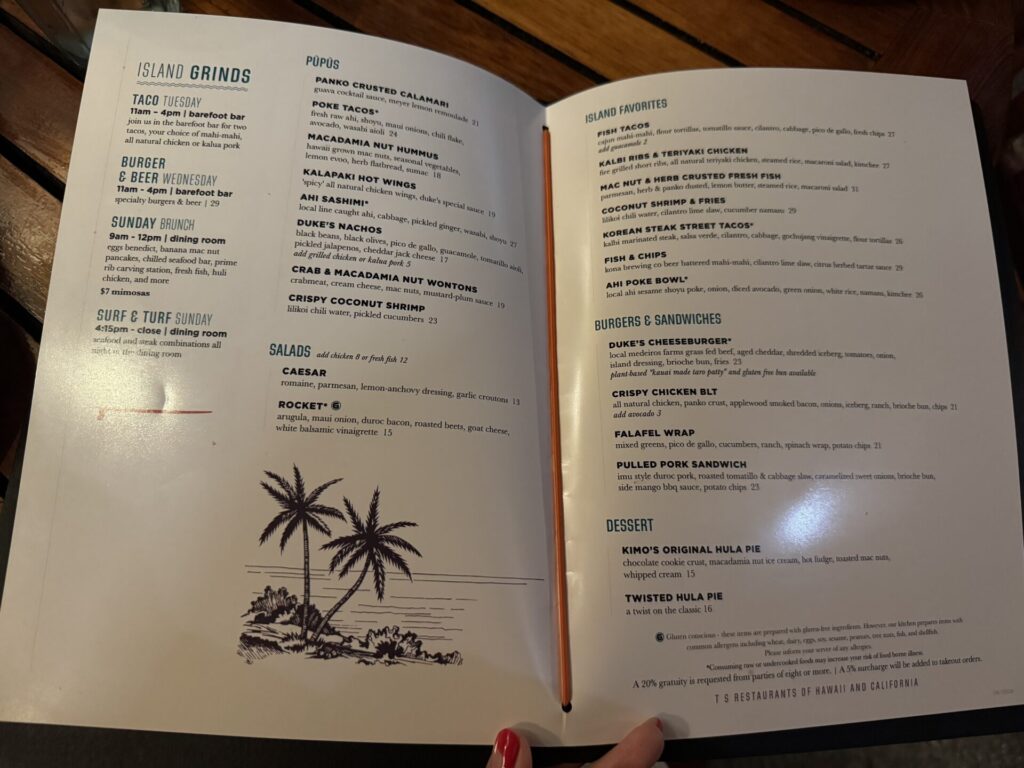 Duke’s Kauai　メニュー