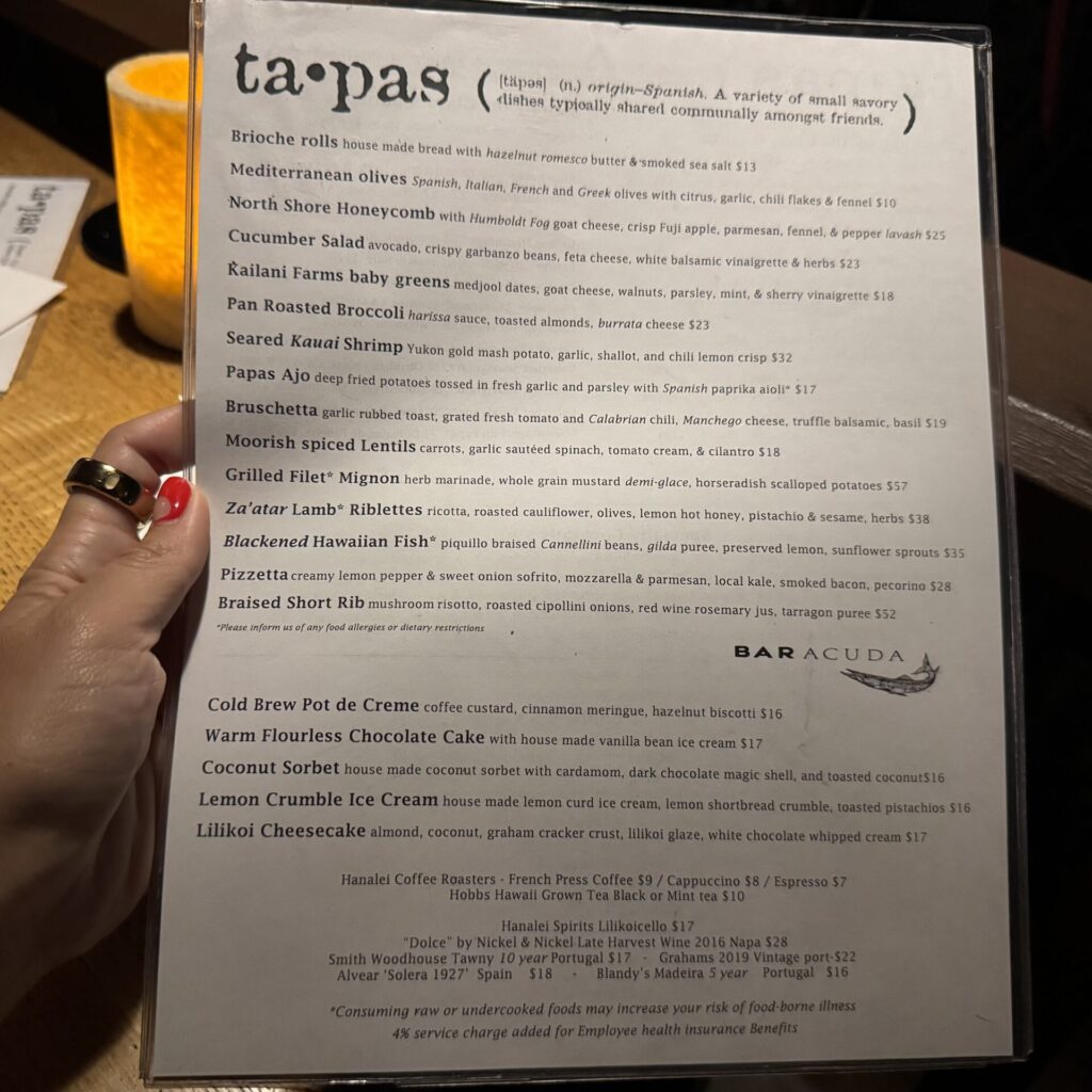 Bar Acuda　メニュー